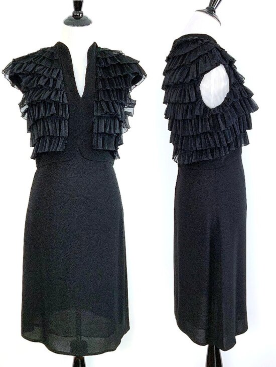 Badgley Mischka Dresses & Skirts - Vintage Badgley Mischka Black Tiered Ruffle Cocktail Party Dress Size 6
